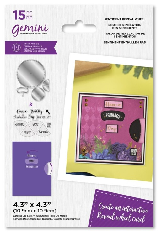 Gemini, Clear Stamp + Die, Sentiment Reveal Wheel - GEM-STD-SERW
