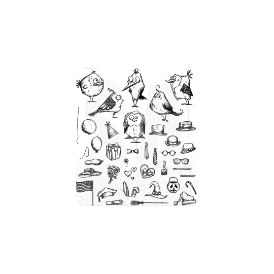 Tim Holtz, Cling Stamp, Mini Bird & Things - CMS250