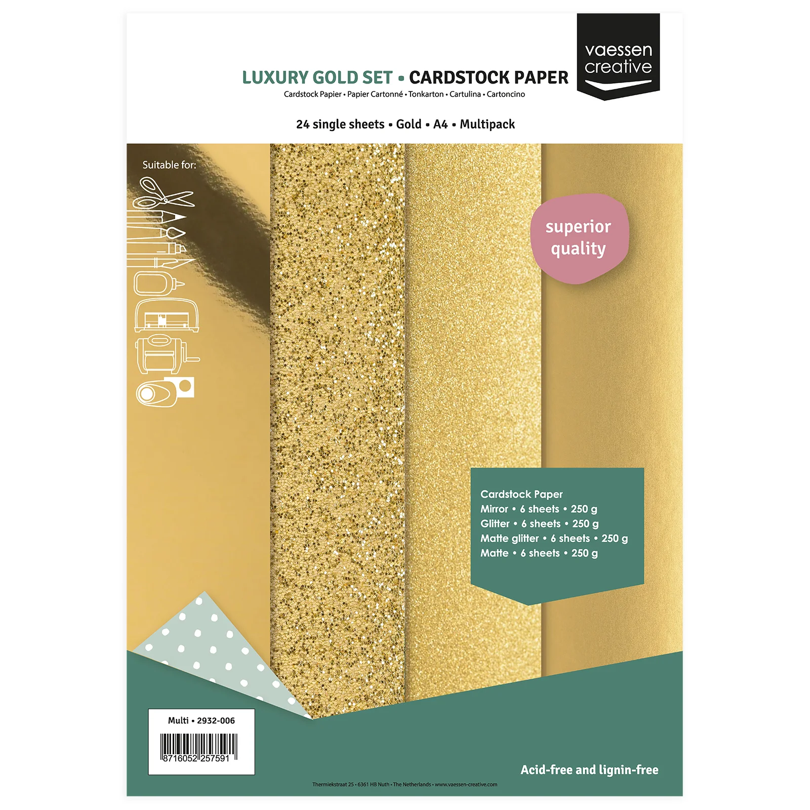 Vaessen Creative, Set, Textuur, Luxury Gold, A4 - 2932-006