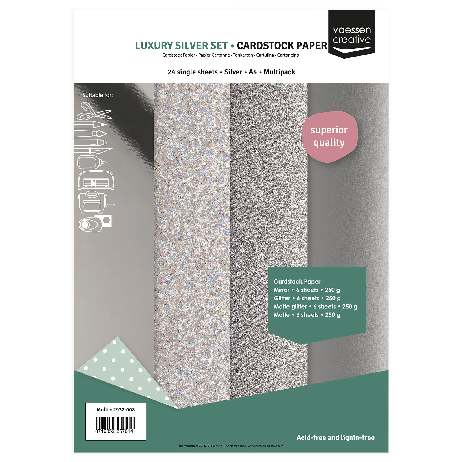 Vaessen Creative, Set, Textuur, Luxury Silver, A4 - 2932-008