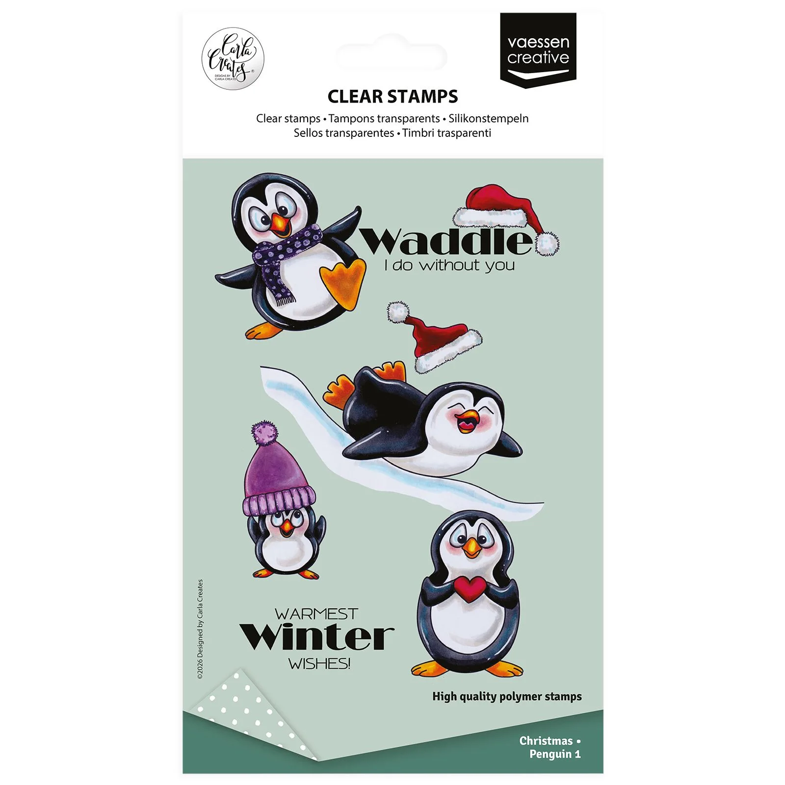 Vaessen Creative, Clear Stamp, Carla Creates, Christmas Penguin 1 -  CAR0606