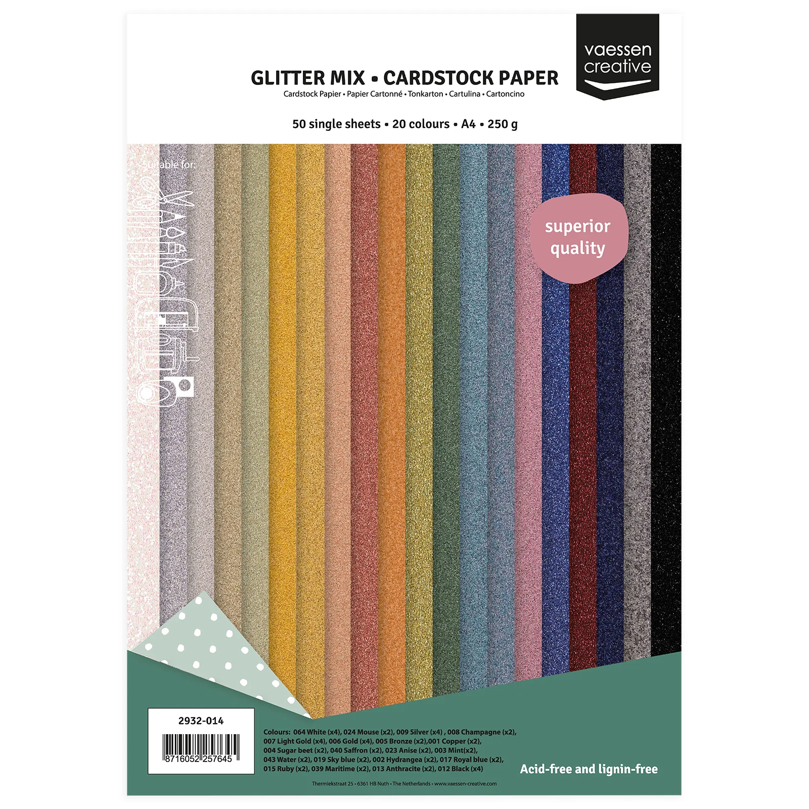 Vaessen Creative, Glitter Cardstock, Mix, A4 - 2932-014