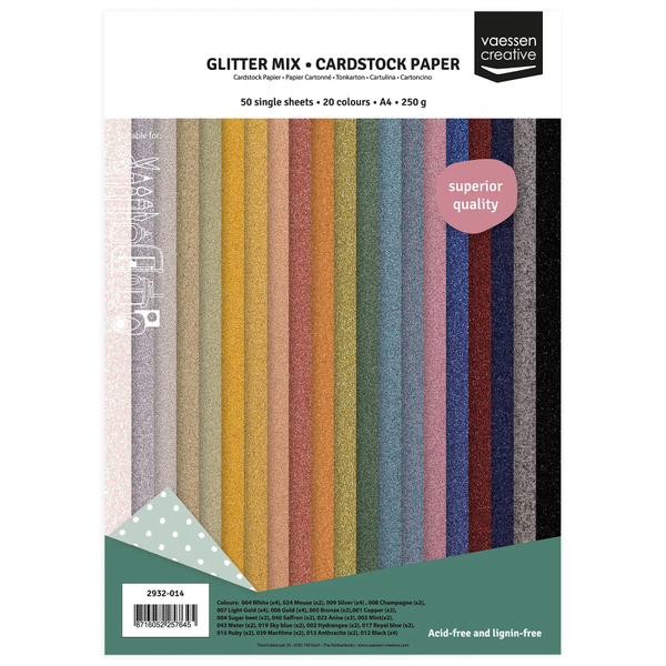 Vaessen Creative, Glitter Cardstock, Mix, A4 - 2932-014