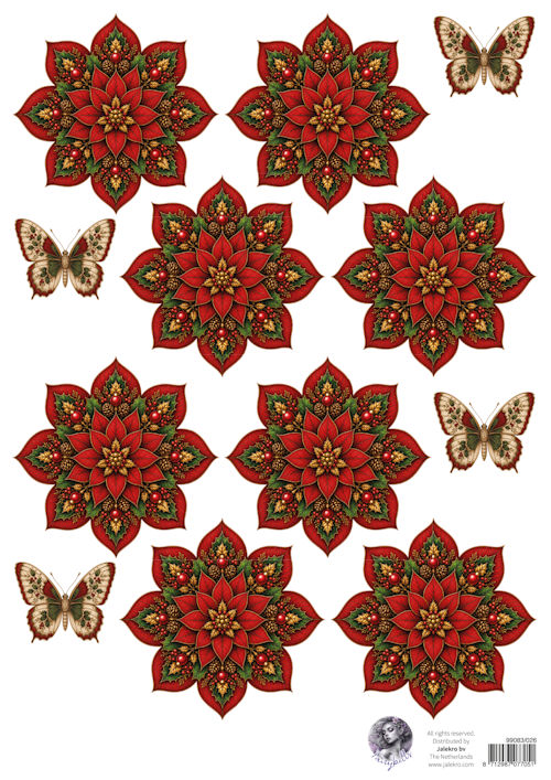 PRE-ORDER - Fairybells, Combi Knipvel voor Pop-Up en Decoupage, Kerstbloem Rood - 99038/026