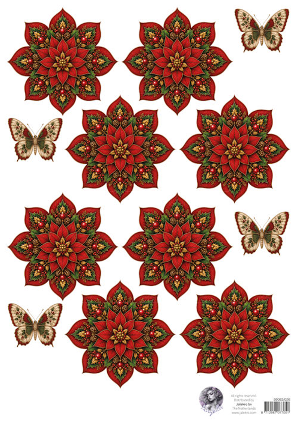 PRE-ORDER - Fairybells, Combi Knipvel voor Pop-Up en Decoupage, Kerstbloem Rood - 99038/026