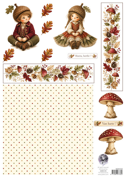 PRE-ORDER - Fairybells, Combi Knipvel voor Pop-Up en Decoupage, Herfst Groen/Oranje - 99038/030