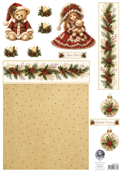 PRE-ORDER - Fairybells, Combi Knipvel voor Pop-Up en Decoupage, Kerst Rood/Beige - 99038/031