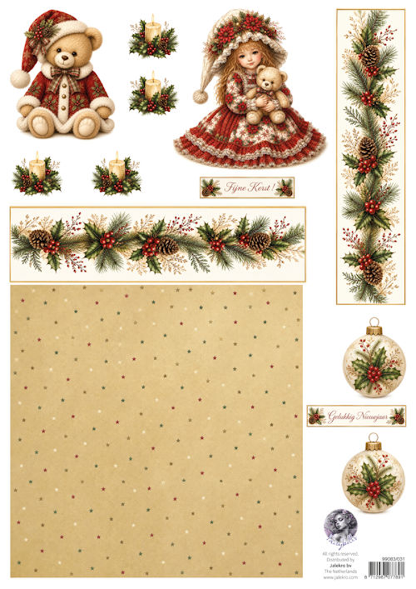 PRE-ORDER - Fairybells, Combi Knipvel voor Pop-Up en Decoupage, Kerst Rood/Beige - 99038/031