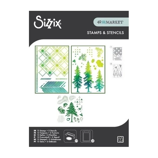 Sizzix, Clear Stamp + Stencil, 49 and Market, Outdoor Essentials - 667185