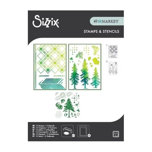 Sizzix, Clear Stamp + Stencil, 49 and Market, Outdoor Essentials - 667185