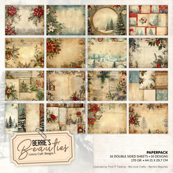 Berrie's Beauties, Paperpad, Vintage Christmas, A4 formaat - BBPPA410003