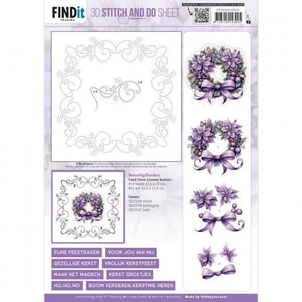 Berrie's Beauties, 3D Stitch and Do sheet, Berrie's Beauties, Pastel Purple Christmas 1 - STDOHS10005