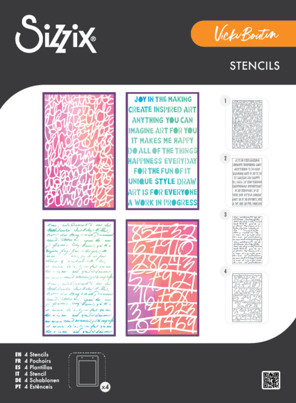 Sizzix, Vicki Boutin, A5 Stencils, Words and Numbers (4 pcs) - 667161