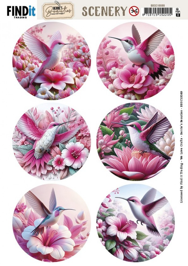 Berrie's Beauties, Scenery, Push Out, Pink Hummingbird, Round - BBSC10089