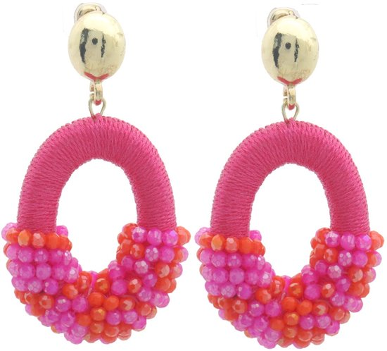 Oorbellen, Roze/Goud, met glaskralen