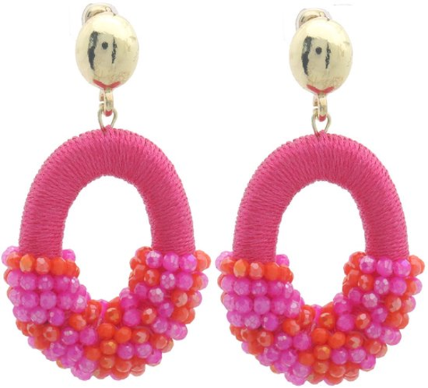 Oorbellen, Roze/Goud, met glaskralen