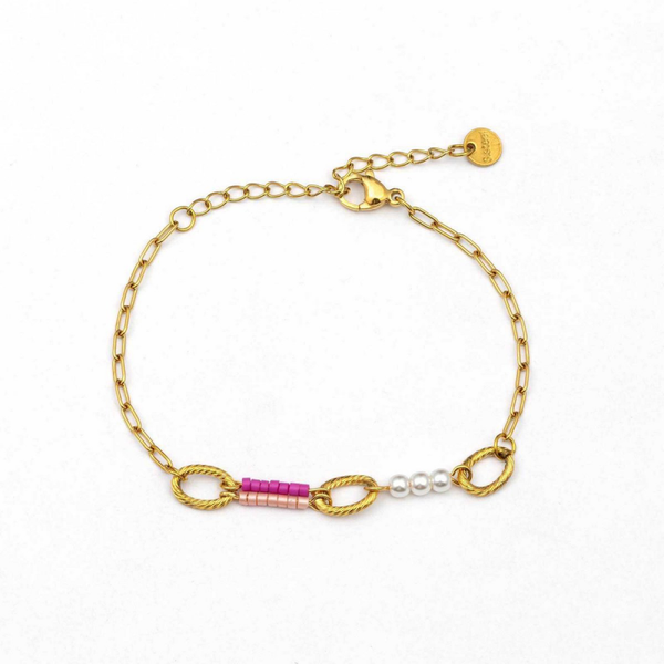 Armband, Schakels + Parels, Goud