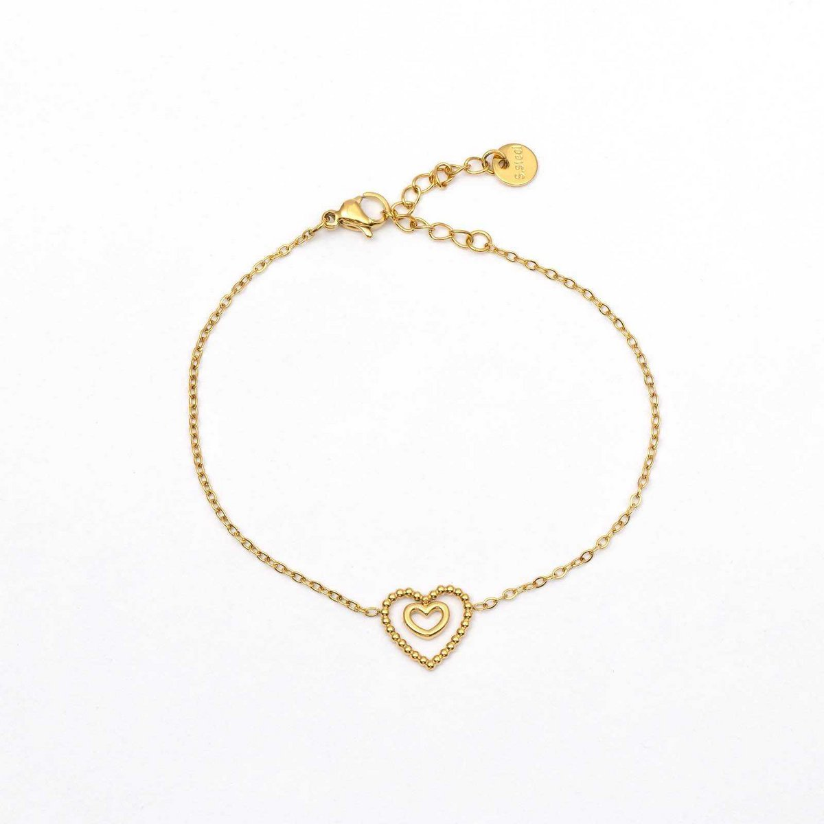 Armband, Dubbel Hartje glad, Goud