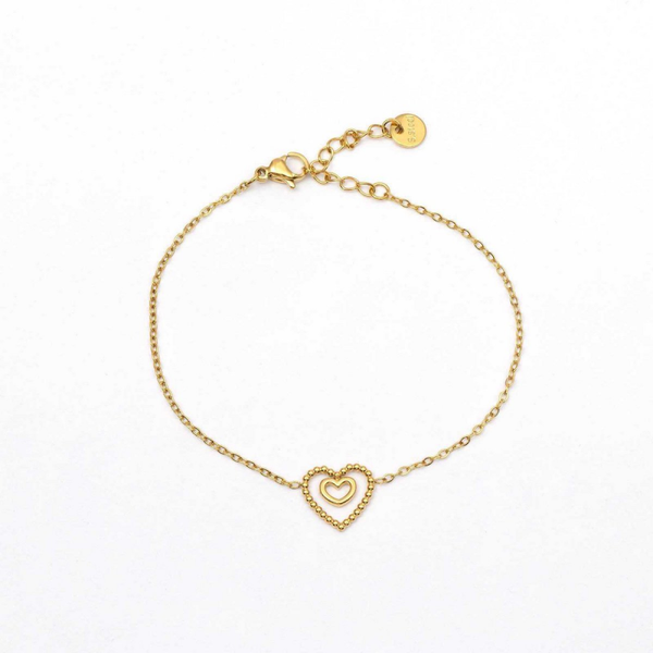 Armband, Dubbel Hartje glad, Goud