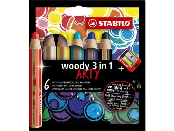 Stabilo, Woody 3-in-1, 6 stuks, incl. puntenslijper