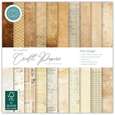 Craft Consortium, Premium Paperpad, Old Ledger, 6x6 inch - CCEPAD045B