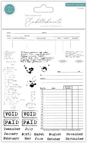 Craft Consortium, Premium Rub-Ons Transfer Set, Old Ledger - CERUBT003