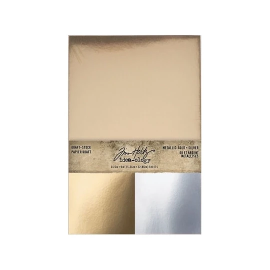 Tim Holtz, Christmas, Kraft Stock, Metallic Gold + Silver - TH94493