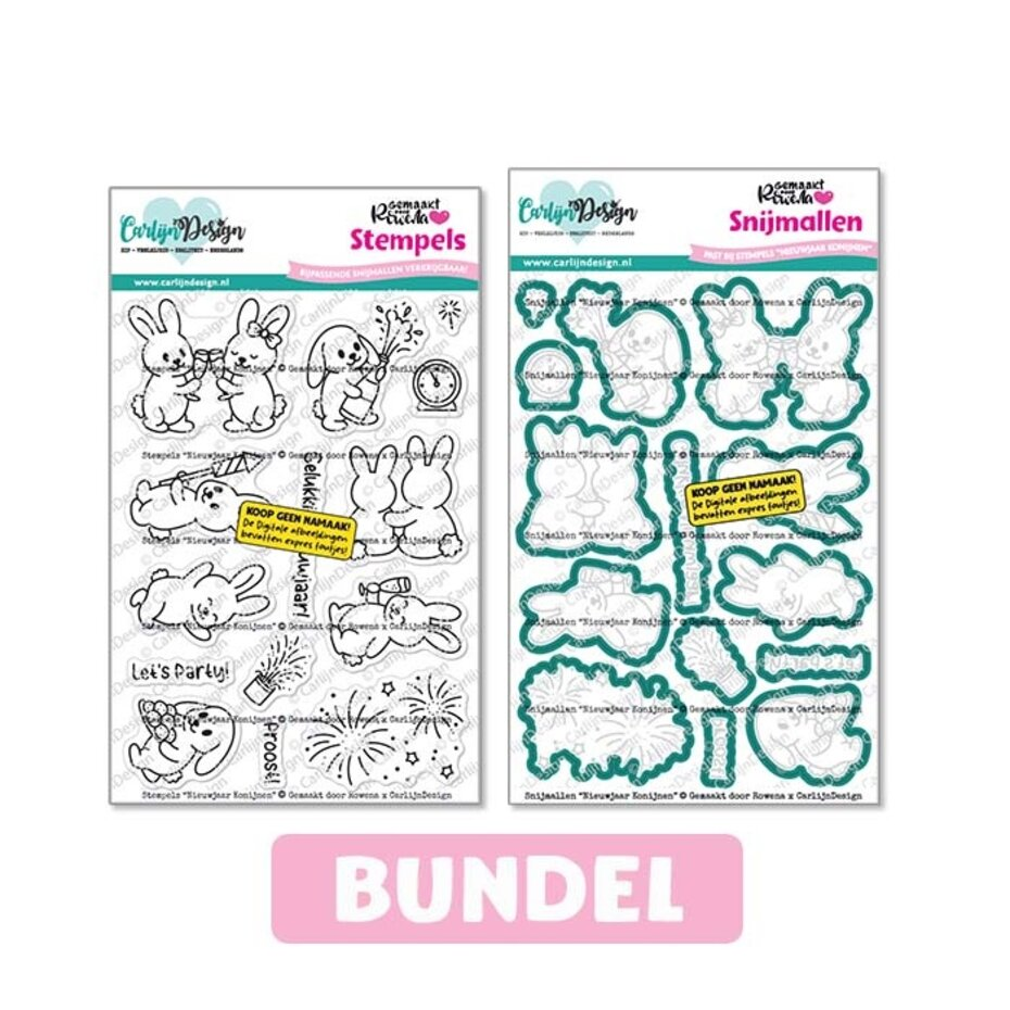 Carlijn Design, SET, Stamp/Dies, Nieuwjaar Konijnen - CDST-0188/CDSN-0406