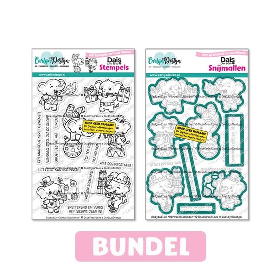 Carlijn Design, SET, Stamp/Dies, Circus Olifanten - CDST-0187/CDSN-0404