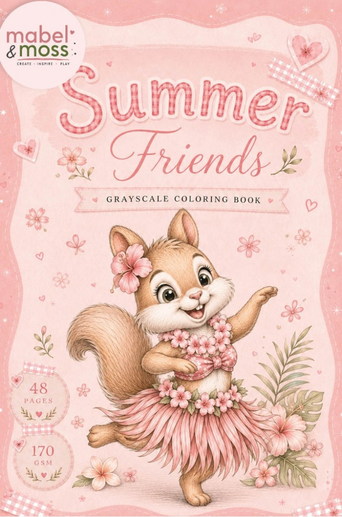 Mabel & Moss, Grayscale Coloring Book, Summer Friends - MMCB10003
