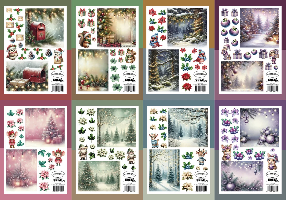 Crealies, Knipvellen Bundel, 8 vellen, Kerst A-H (van elk 1) - CLSVP904