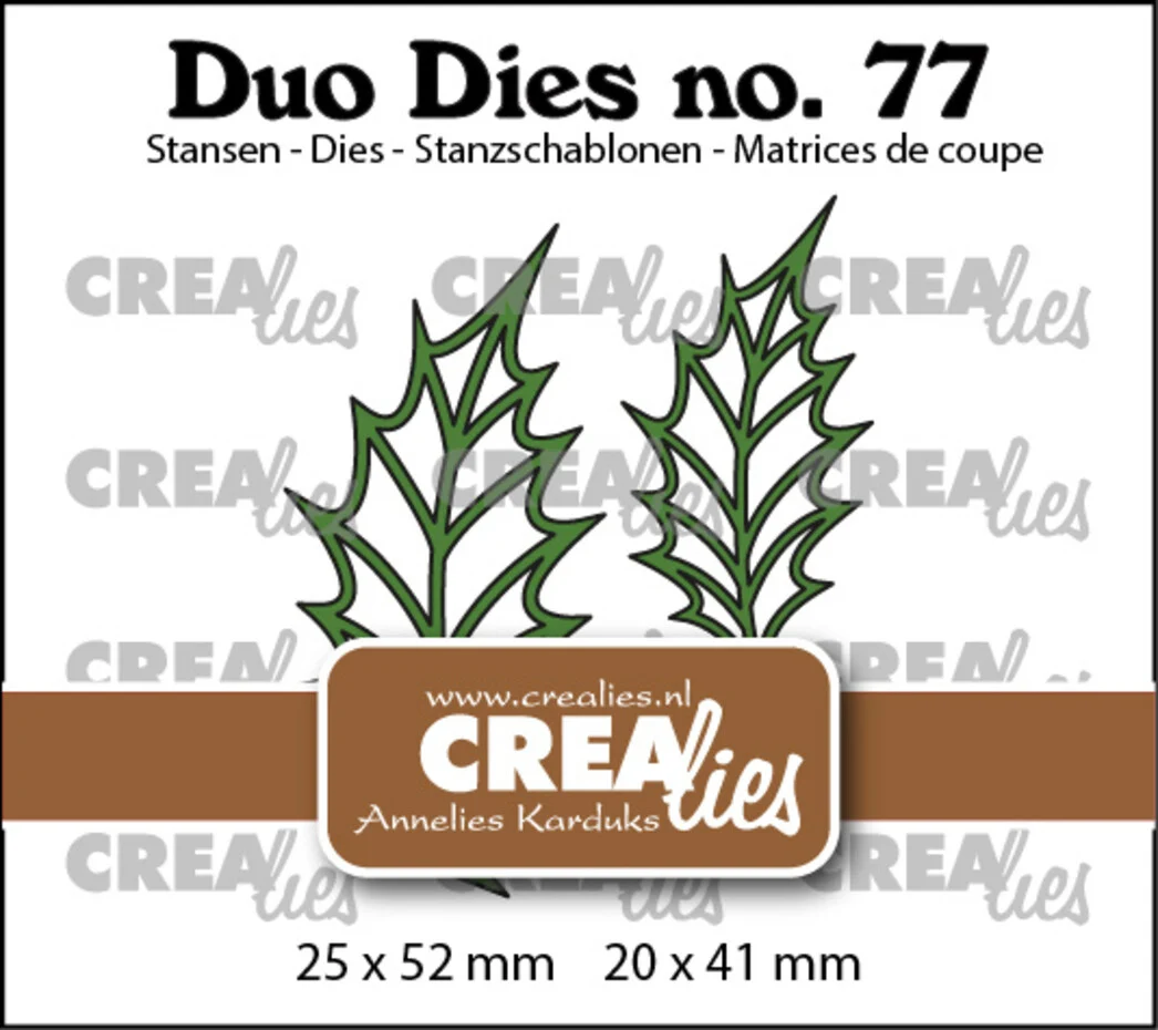 Crealies, Snijmal, Duo Dies, Nr.77 , Bladeren 22, Open Hulstblad - CLDD77