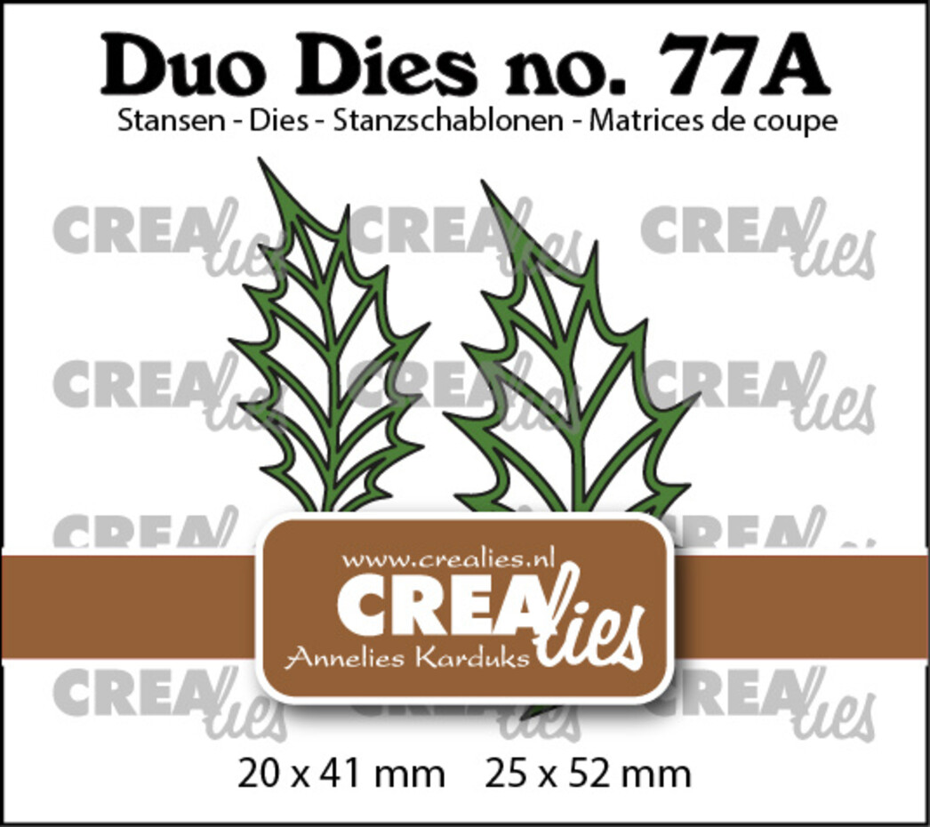 Crealies, Snijmal, Duo Dies, Nr.77A , Bladeren 22, Open Hulstblad (spiegelbeeld) - CLDD77A