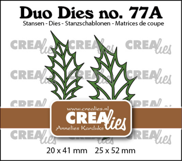 Crealies, Snijmal, Duo Dies, Nr.77A , Bladeren 22, Open Hulstblad (spiegelbeeld) - CLDD77A