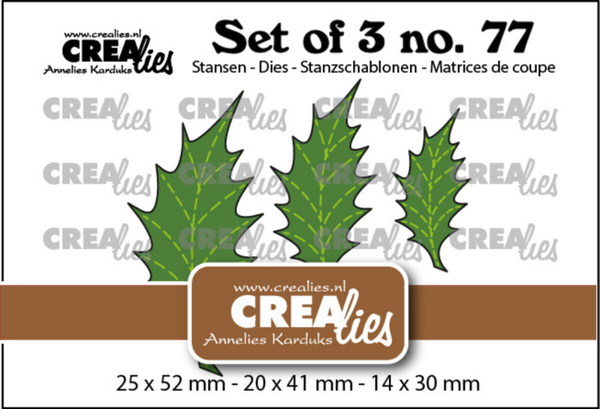 Crealies, Snijmal, Set of 3, Nr.77 , Bladeren 22, Dicht Hulsblad met Stiksteek - CLSet77