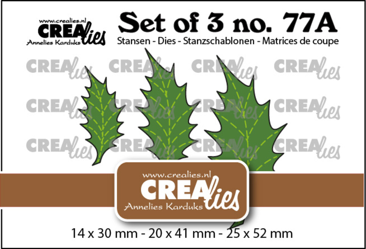 Crealies, Snijmal, Set of 3, Nr.77 , Bladeren 22, Dicht Hulsblad met Stiksteek (spiegelbeeld) - CLSet77A