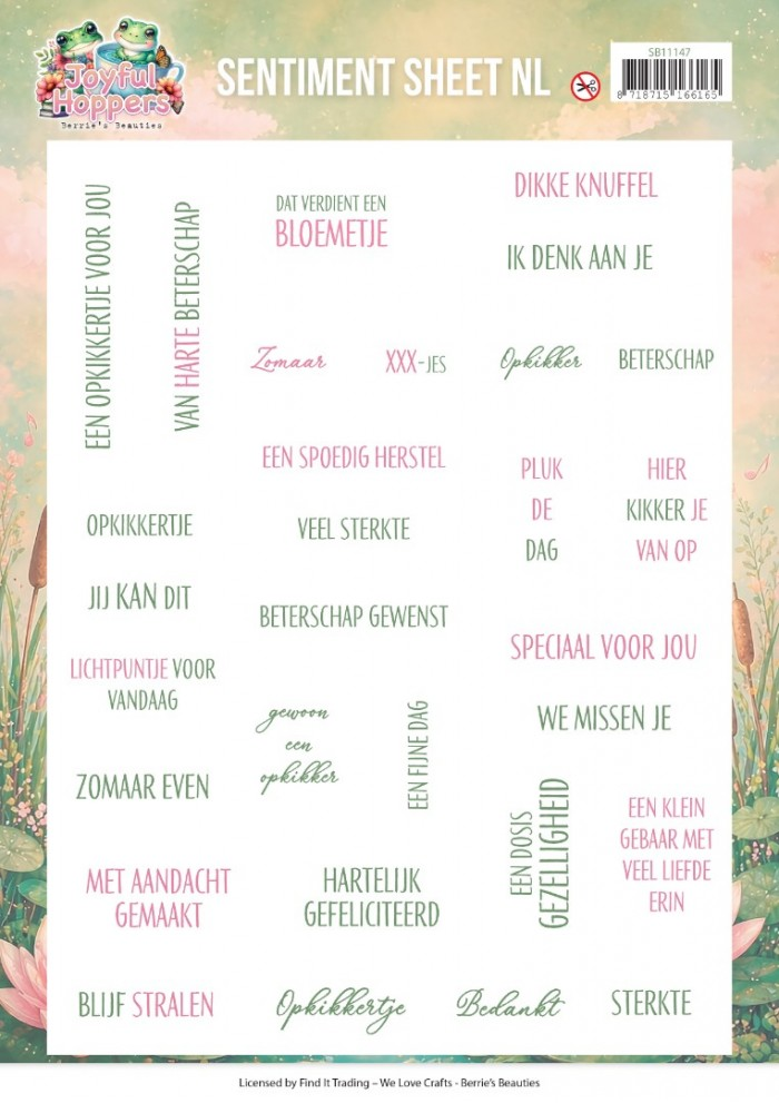 Berrie's Beauties, Push Out, Sentiment Sheet, Joyful Hoppers, NL - SB11147