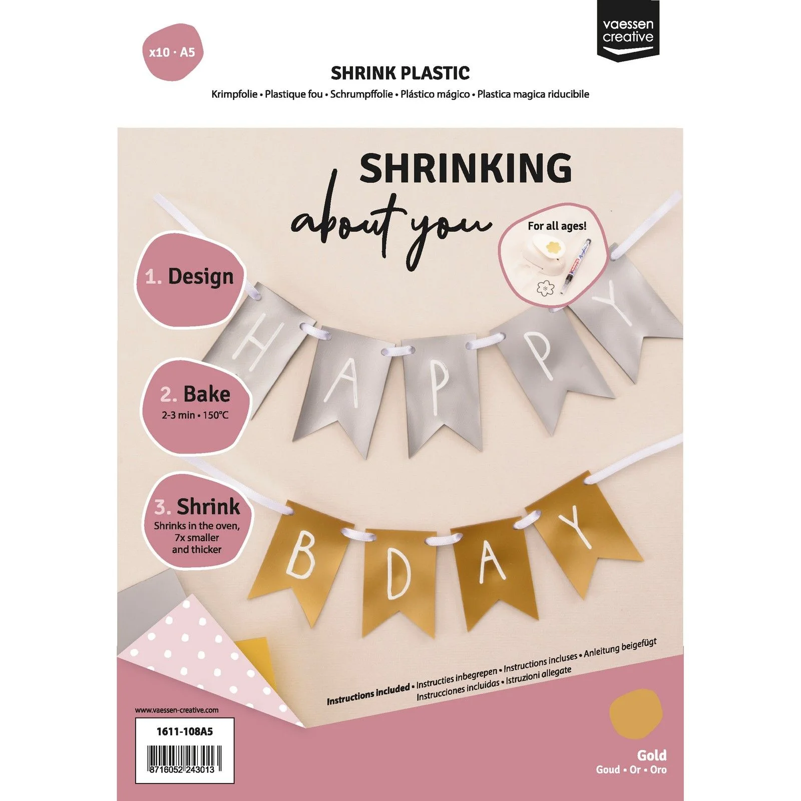 Vaessen Creative, Krimpfolie, Goud, A5, 10 vel - 1611-108A5