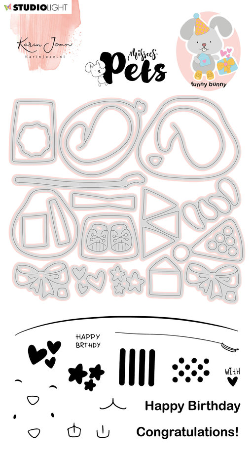 Studiolight, Karin Joan, Clear Stamp + Die, Funny Bunny - KJ-MBKJ-SCD05
