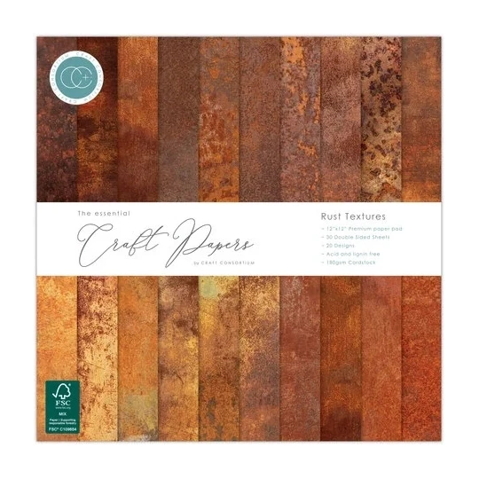 Craft Consortium, Essential Craft Papers, Rust Textures, 12x12 inch - CCEPAD043