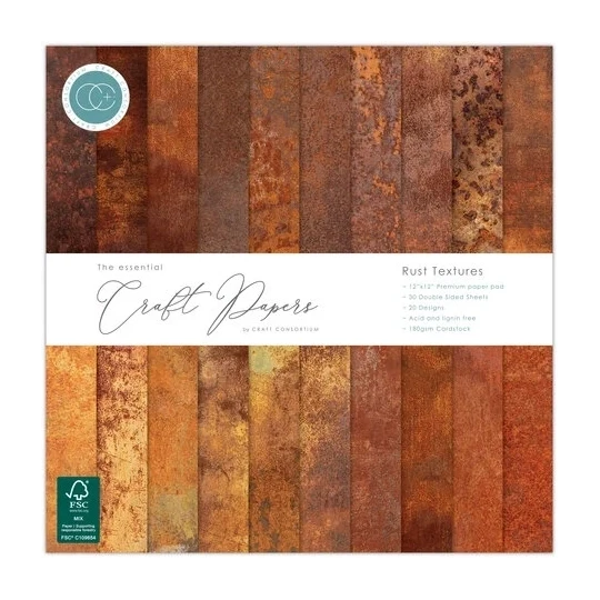 Craft Consortium, Essential Craft Papers, Rust Textures, 12x12 inch - CCEPAD043