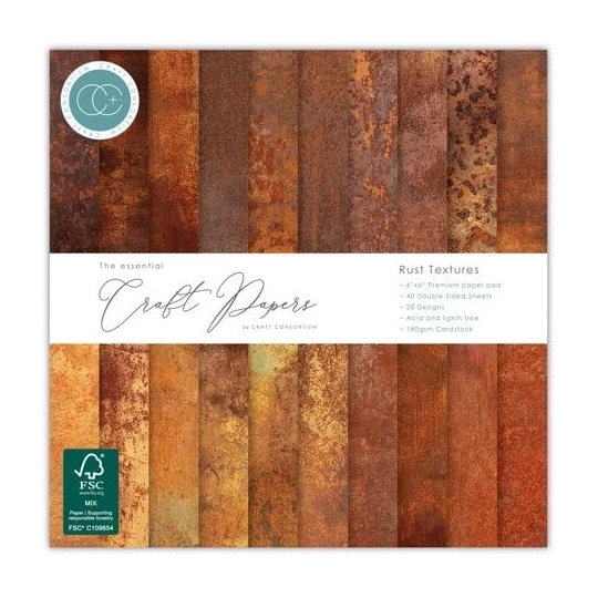Craft Consortium, Essential Craft Papers, Rust Textures, 6x6 inch - CCEPAD043B