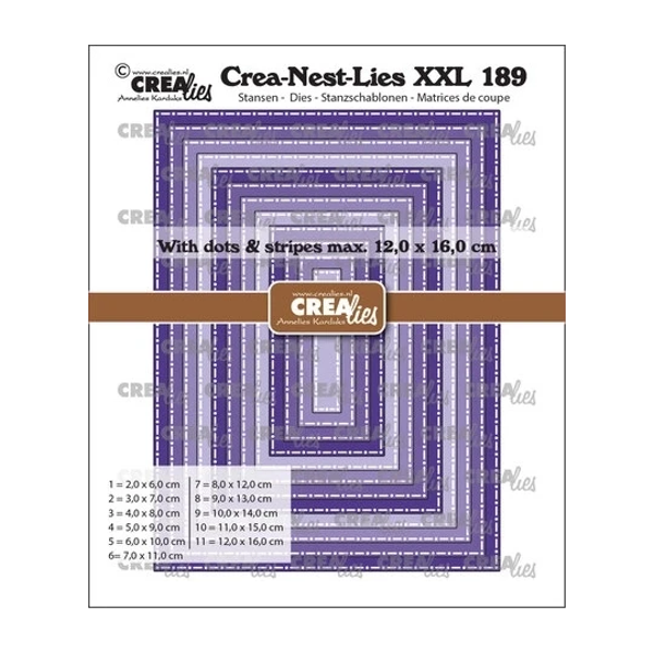 Crealies, Snijmal, Crea-Nest-Lies XXL, Rechthoeken met Stippen en Strepen - CLNestXXL189