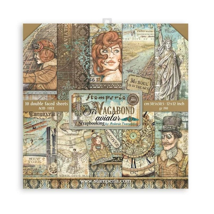 Stamperia, Scrapbook Paperpad, Sir Vagabond Aviator, 12x12 inch - SBBL112