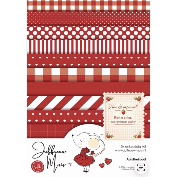 Juffrouw Muis, Tiny Cardstock, Aardbei Rood, Silk Edition, A5 formaat