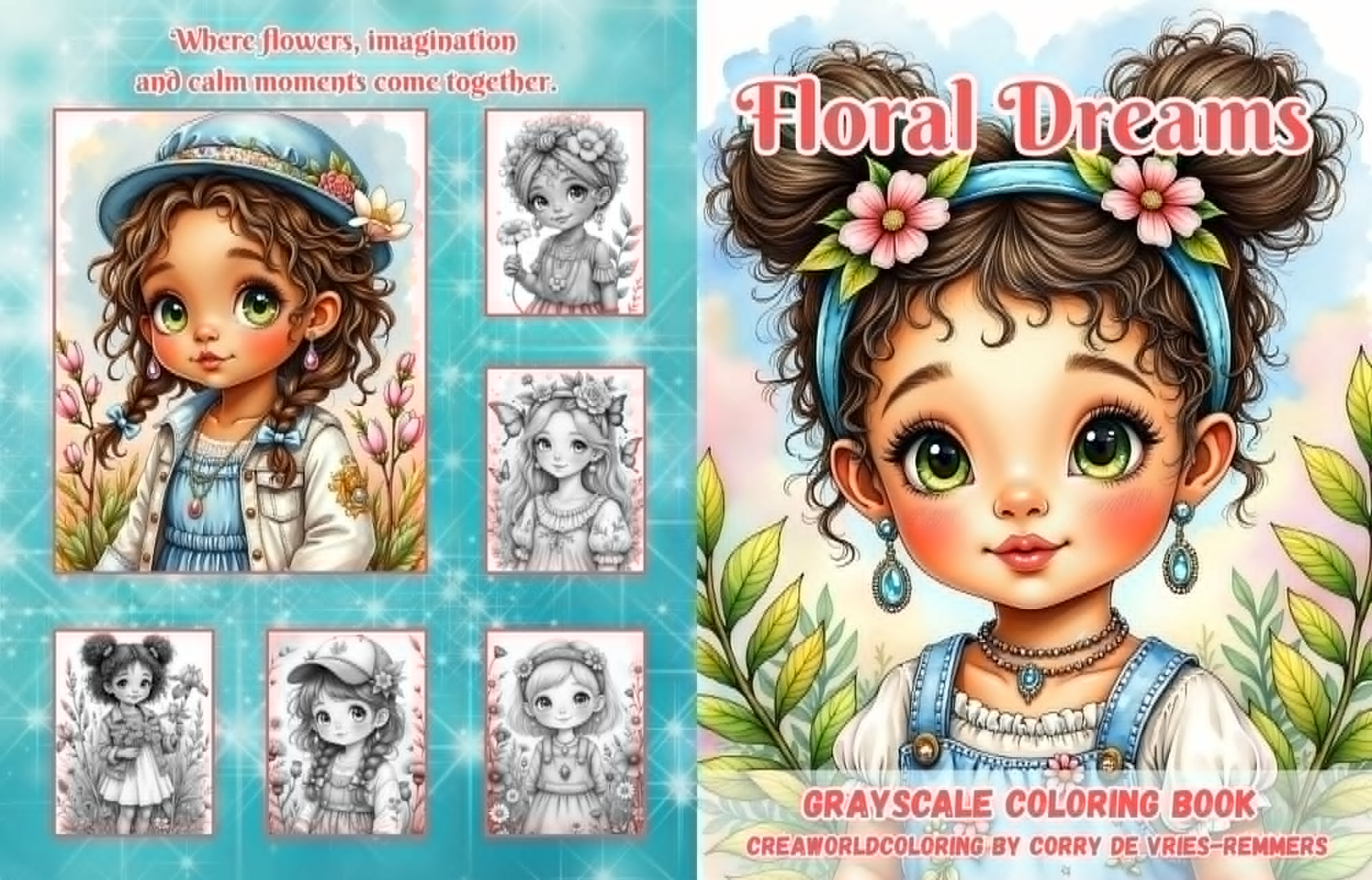 PRE-ORDER - Corry de Vries, Grayscale Coloring Book, Floral Dreams