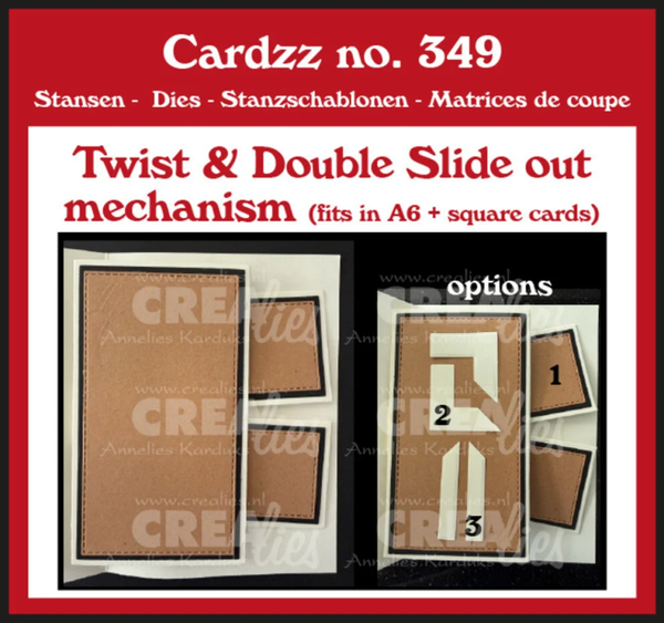 Crealies, Cardzz, Twist & Double Slide Out - CLCZ349 (Past in A6 en vierkante kaart)
