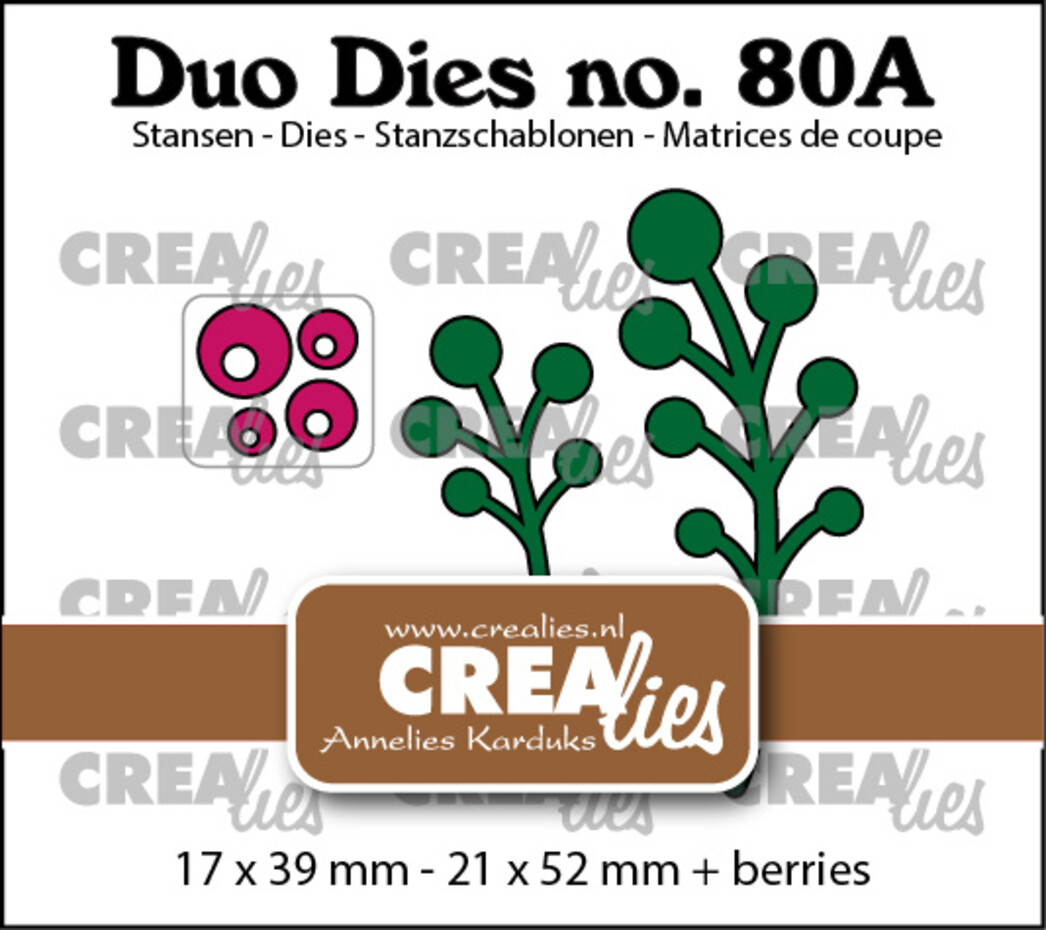 Crealies, Duo Dies, Blaadjes 23a, Bessentakjes, nr. 80a (spiegelbeeld) - CLDD80A