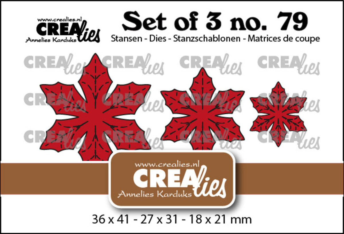 Crealies, Set of 3, Dichte Bloemen 33, Kerstster met nerven, nr. 79 - CLSET79