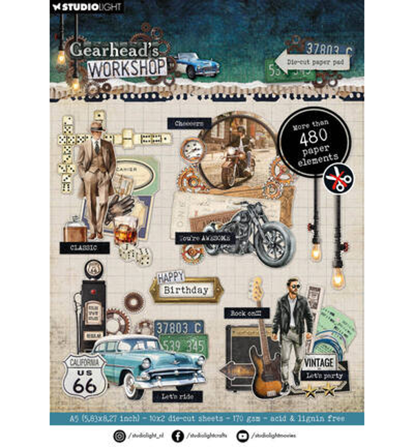 Studiolight, Die Cut Paperpad, Gearhead's Workshop - SL-GW-DCPP469
